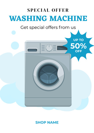 Washing Machine Special Offer Blue and White Poster Design Template