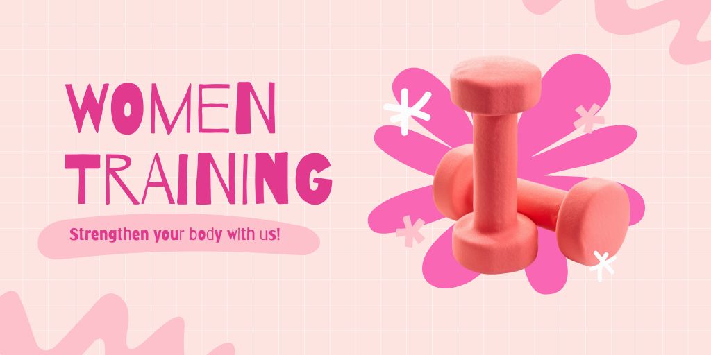 Women Trainings Promotion With Pink Dumbbells Twitter Design Template