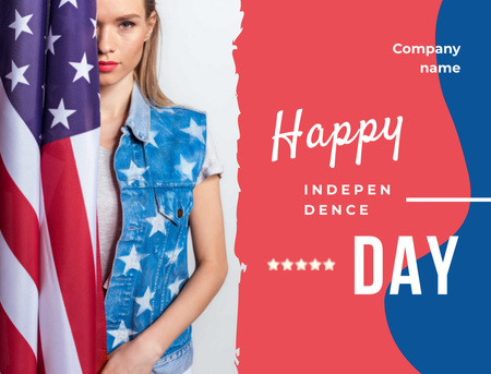 Greeting Independence Day Holiday With American Flag Postcard 4.2x5.5in Design Template
