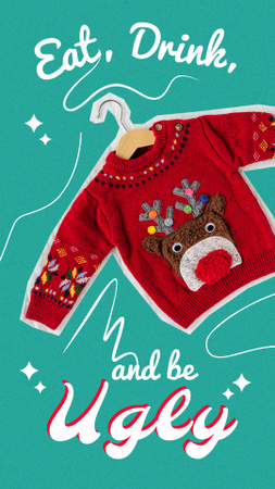 Christmas Sweater Party Announcement with Holiday Clothes Instagram Story Design Template