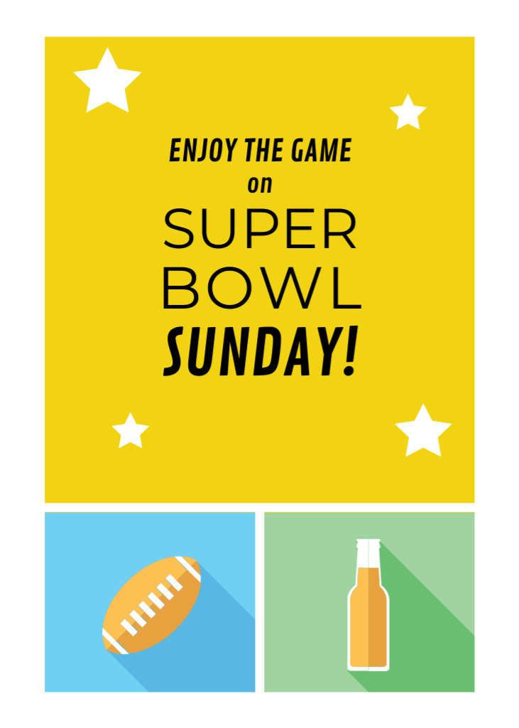 Plantilla de diseño de Super Bowl Announcement In Yellow with Ball and Bottle Postcard 5x7in Vertical 