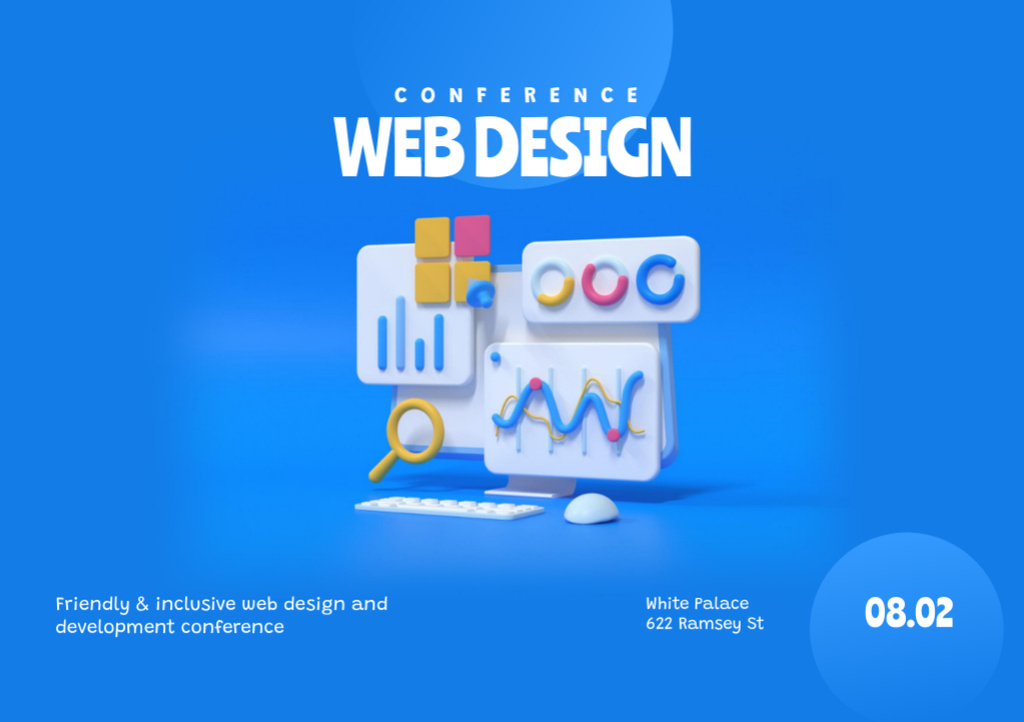 Plantilla de diseño de Web Design Conference Announcement with Illustration Flyer A5 Horizontal 