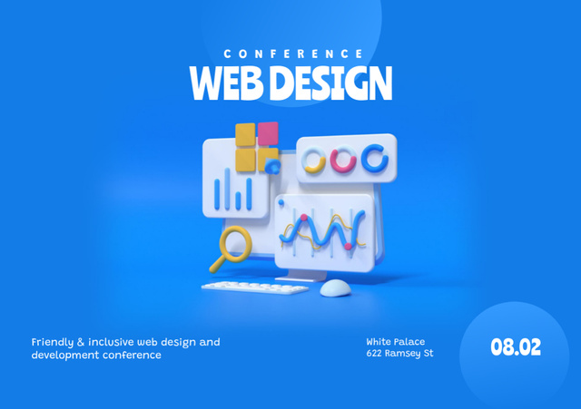 Plantilla de diseño de Web Design Conference Announcement with Illustration Flyer A5 Horizontal 