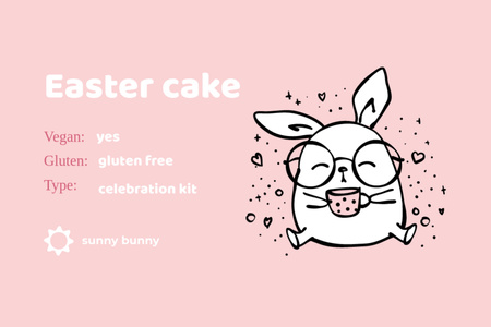 Cute Bunny Illustration to Eastern Cake Order Label Design Template