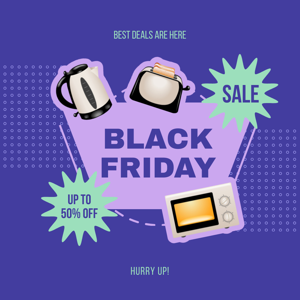 Designvorlage Black Friday Clearance and Discounts on Home Appliance für Instagram AD