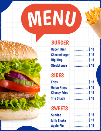 Lista de Preços para Fast Food Menu 8.5x11in Modelo de Design