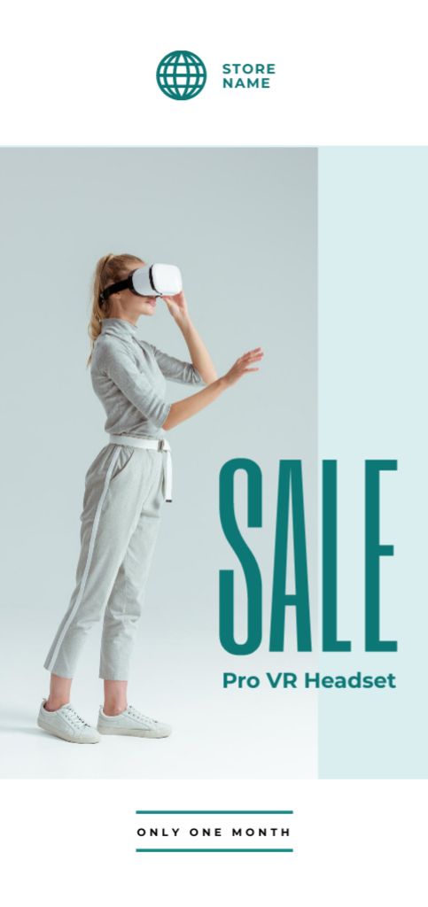 VR Headsets Sale Ad with Woman Using Virtual Reality Glasses Flyer DIN Large Design Template
