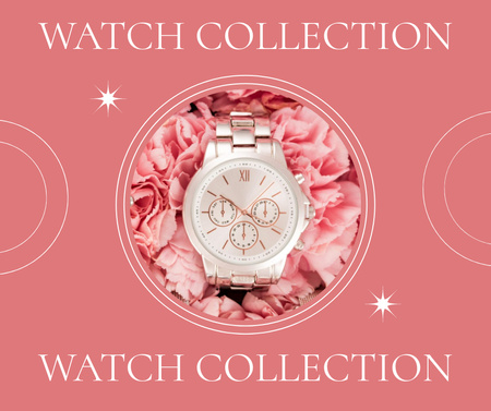 Stylish Watch with Pink Rose Petals Facebook Design Template