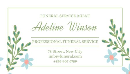 Modèle de visuel Annonce de salon funéraire avec branches et fleurs - Business Card US