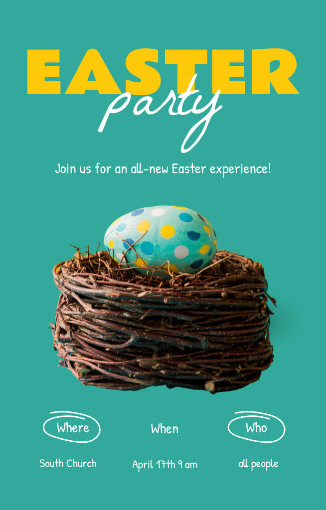Easter Holiday Party Ad with Blue Egg Invitation 4.6x7.2in Šablona návrhu