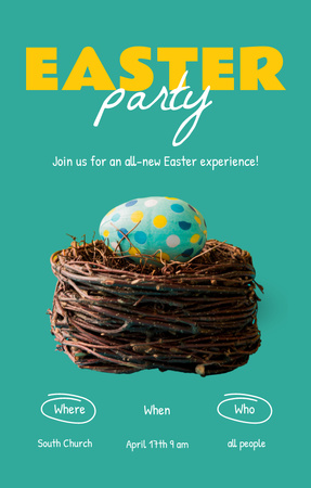 Designvorlage Ostern-Party-Werbung mit blauem Ei für Invitation 4.6x7.2in