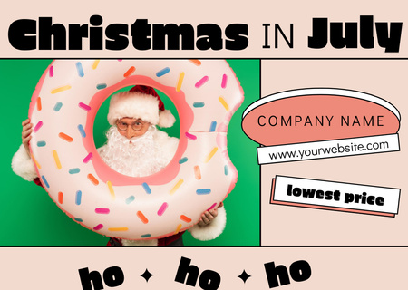 Santa with Big Donut for Christmas in July Card Design Template