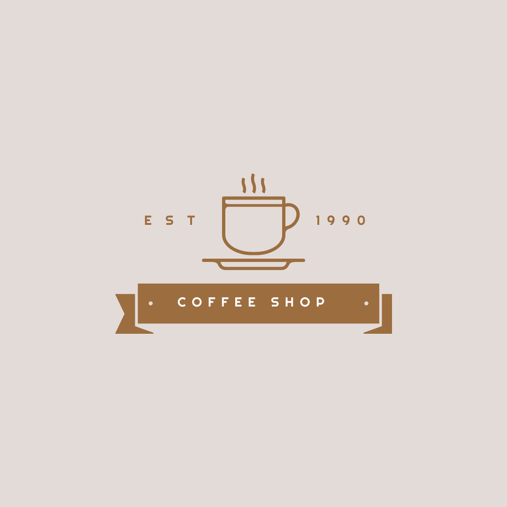 Illustration of Cup with Hot Coffee with Brown Ribbon Logo 1080x1080px – шаблон для дизайну