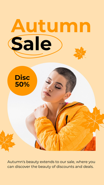 Autumn Sale with Woman in Yellow Instagram Video Story Modelo de Design