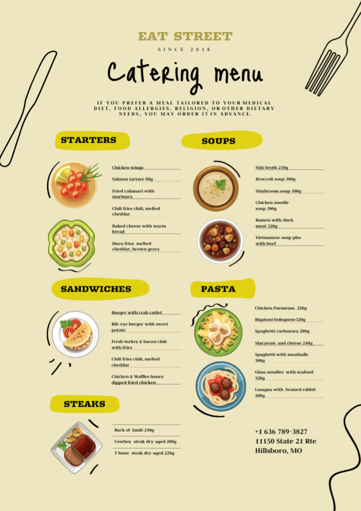 Catering Menu Announcement with List of Dish Menu Πρότυπο σχεδίασης