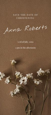 Plantilla de diseño de anuncio de bautizo con flores secas tiernas Invitation 9.5x21cm 