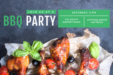 BBQ Party Invitation with Delicious Roasted Drumsticks Flyer 4x6in Horizontal Design Template