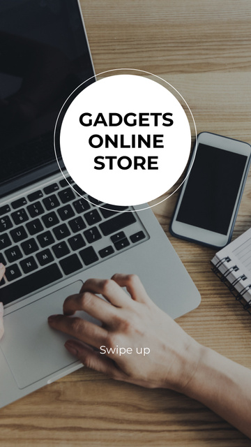 Designvorlage Gadgets Store ad with laptop at workplace für Instagram Story