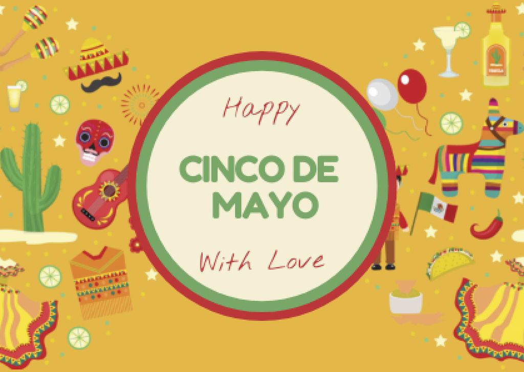 Cinco de Mayo Greeting with Festival Attributes Card Design Template