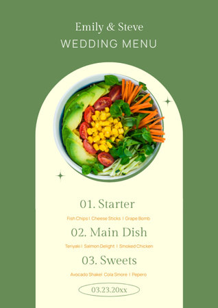 Template di design vivido green wedding foods elenco Menu