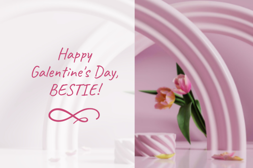 Galentine's Day Greeting with Tender Tulips Postcard 4x6in – шаблон для дизайна