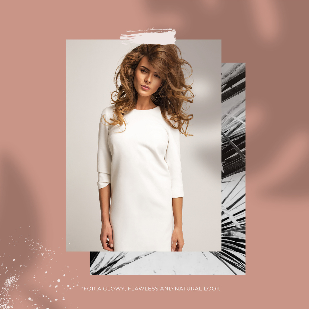 Designvorlage Shop Offer with Woman posing in white Dress für Instagram