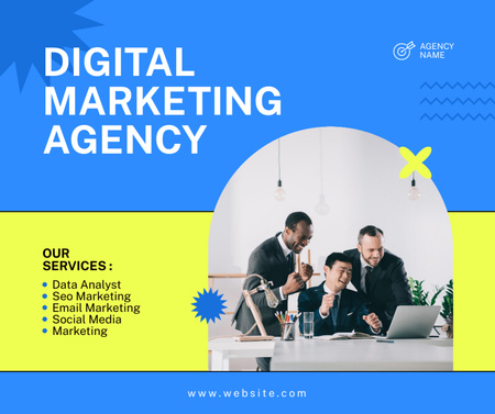 Platilla de diseño Offering Digital Marketing Agency Services with Colleagues in Office Facebook