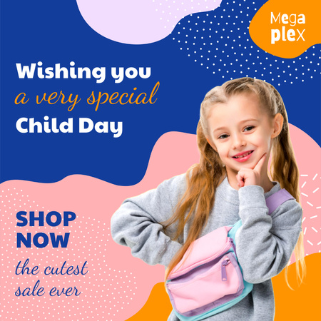 Children Clothing Ad with Cute Little Girl Animated Post Design Template