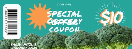 Grocery Store Ad with Fresh Green Broccoli Coupon Design Template