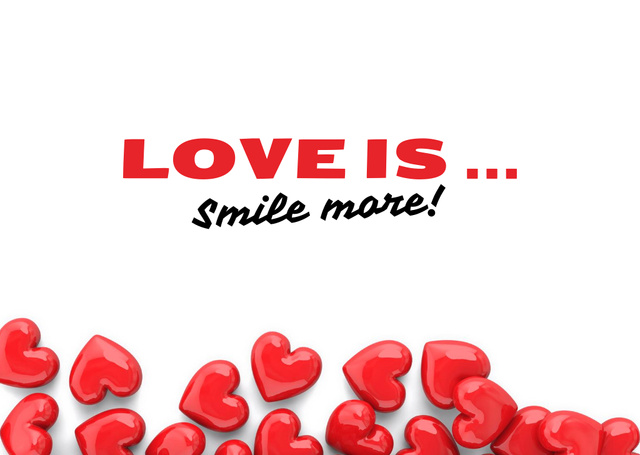 Designvorlage Phrase about Love on Valentine's Day with Red Hearts für Postcard