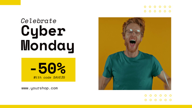 Cyber Monday Sale with Happy Man making Online Purchases Full HD video – шаблон для дизайну