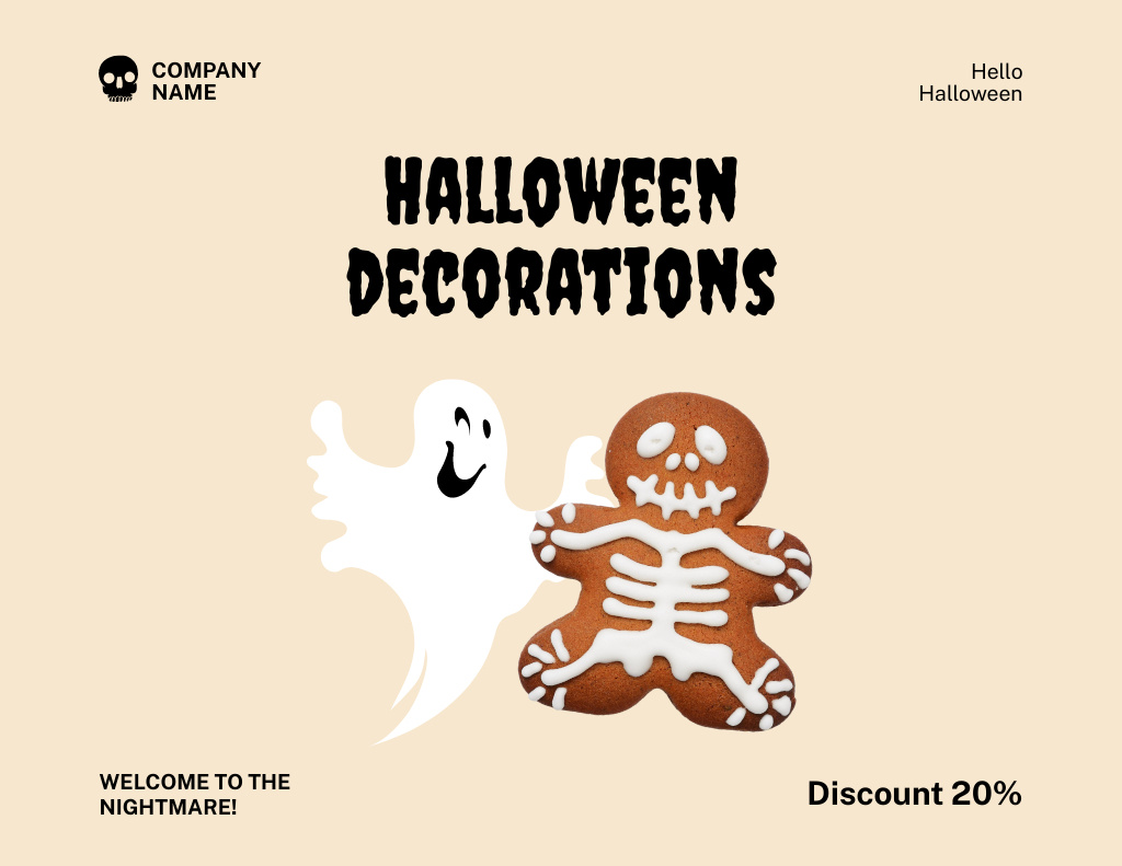 Spooky Halloween Decorations With Ghost And Discount Flyer 8.5x11in Horizontal Design Template