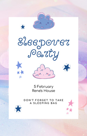 Sleepover Party Invitation with Clouds Invitation 4.6x7.2in Design Template