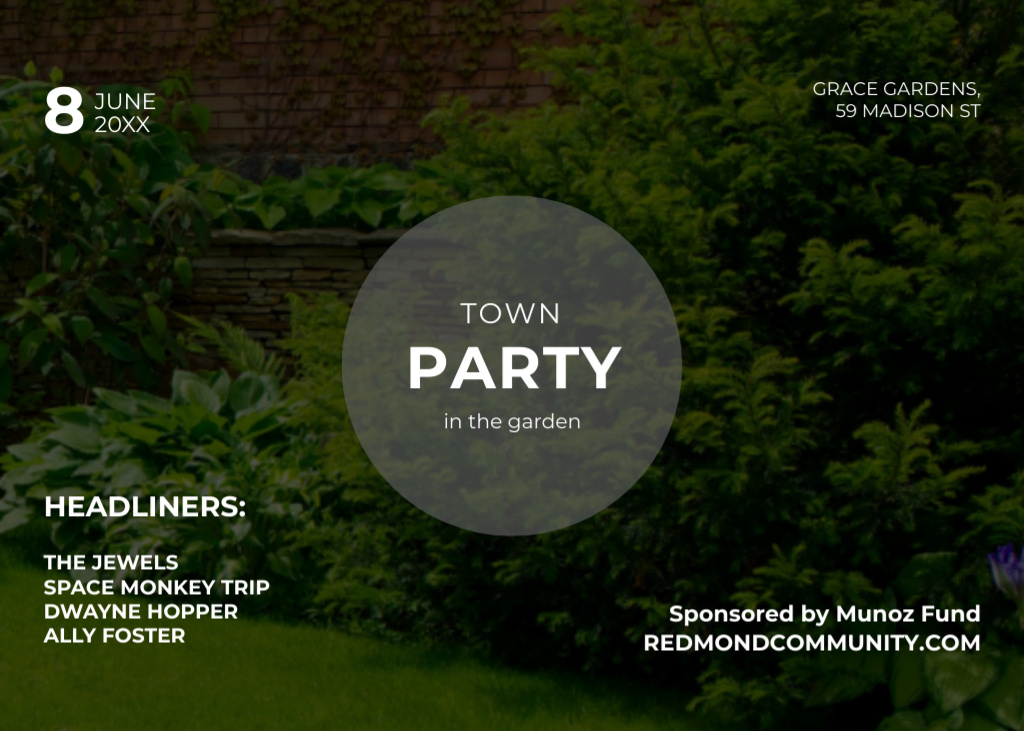 Town Party in Garden on Backyard Flyer 5x7in Horizontal Design Template