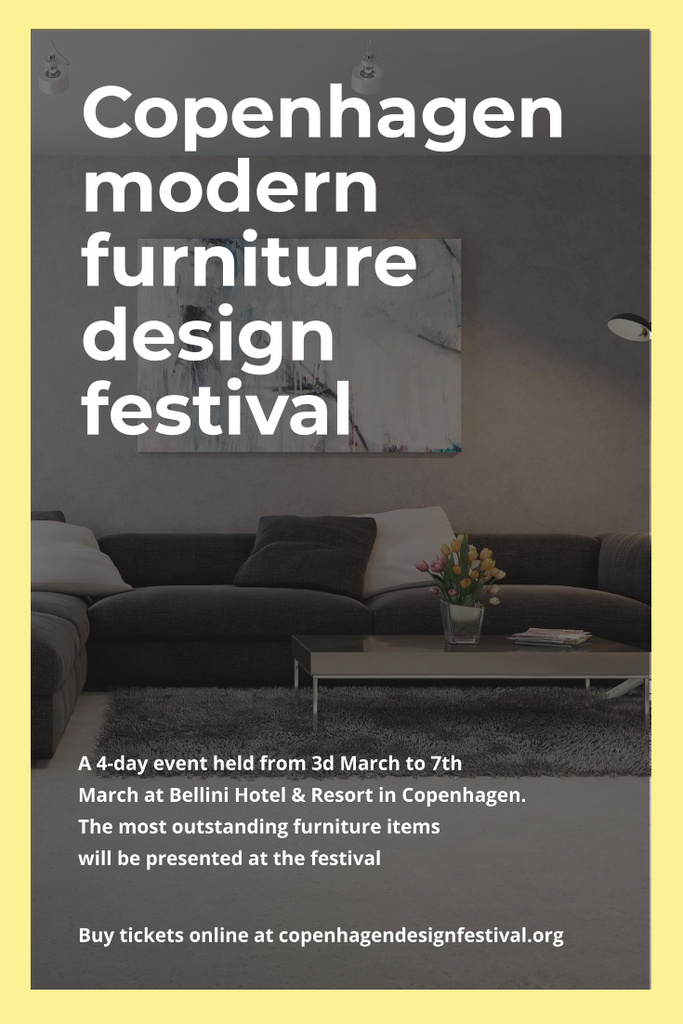 Design Event Announcement with Sofa in Grey Pinterest Design Template