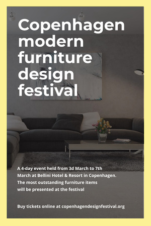 Design Event Announcement with Sofa in Grey Pinterest Modelo de Design