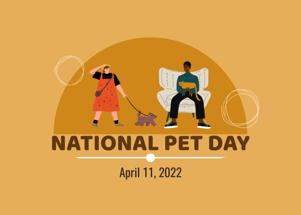 Excellent National Pet Day With Cute Drawing Postcard 5x7in – шаблон для дизайну