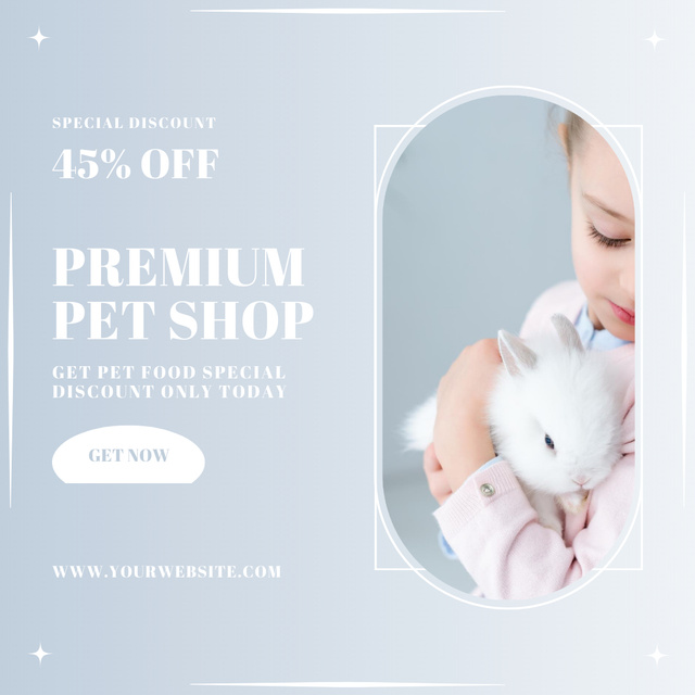 Little Girl with Bunny Advertises Premium Pet Shop Instagram tervezősablon