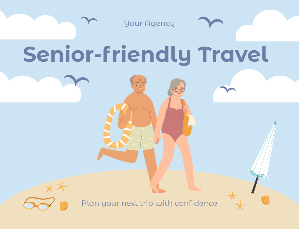 Age-Friendly Travel Tours to Summer Beach Thank You Card 5.5x4in Horizontal Design Template
