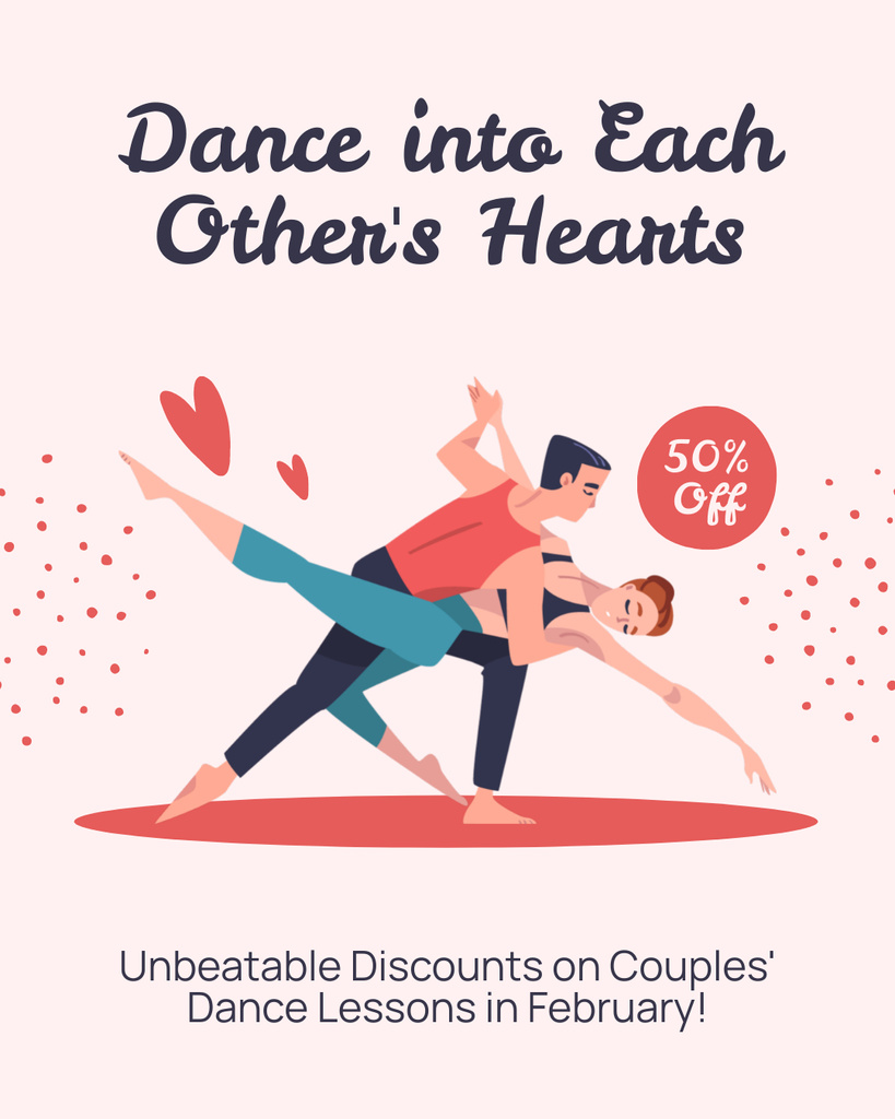 Dance Lessons At Half Price Due Valentine's Day Instagram Post Vertical – шаблон для дизайна