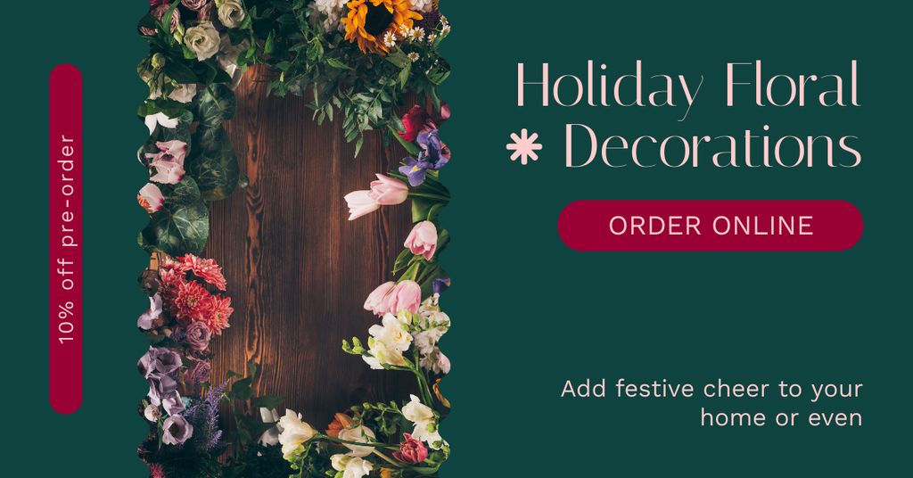 Designvorlage Offer Online Ordering Services for Decorating Events and Holidays für Facebook AD