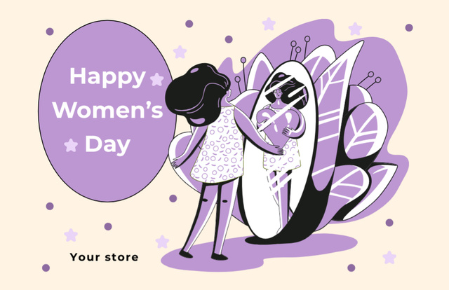 Women's Day Greeting with Girl Looking into Mirror Thank You Card 5.5x8.5in Design Template