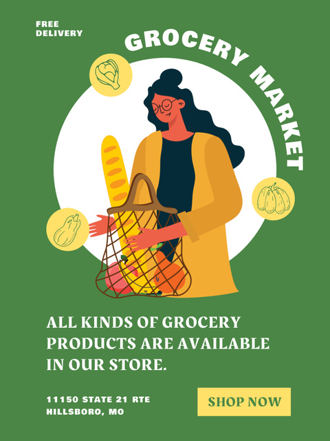 Grocery Market Promotion on Green Poster USデザインテンプレート