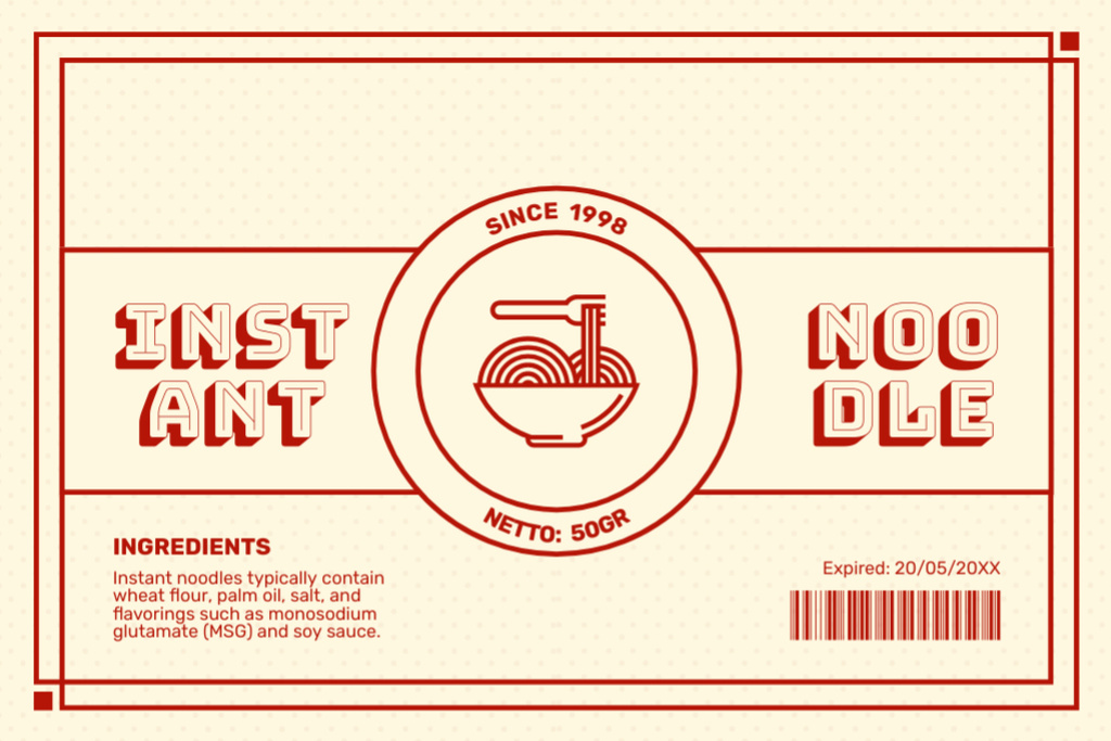 Instant Noodle Tag with Simple Illustration Label Šablona návrhu