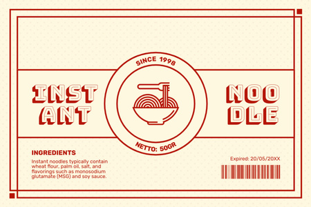 Template di design Tag di noodle istantanei con semplice illustrazione Label