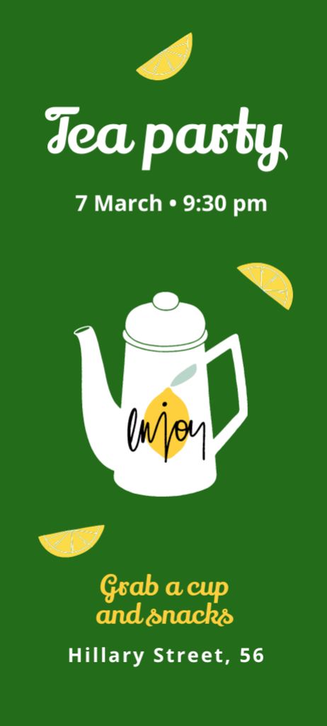 Announcement of Tea Party with Lemons on Green Invitation 9.5x21cm Modelo de Design