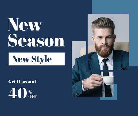 Discount Ad with Stylish Handsome Man in Suit Facebook tervezősablon