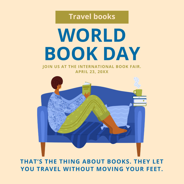 Platilla de diseño Cartoon Illustrated Person Reading Book on Couch Instagram