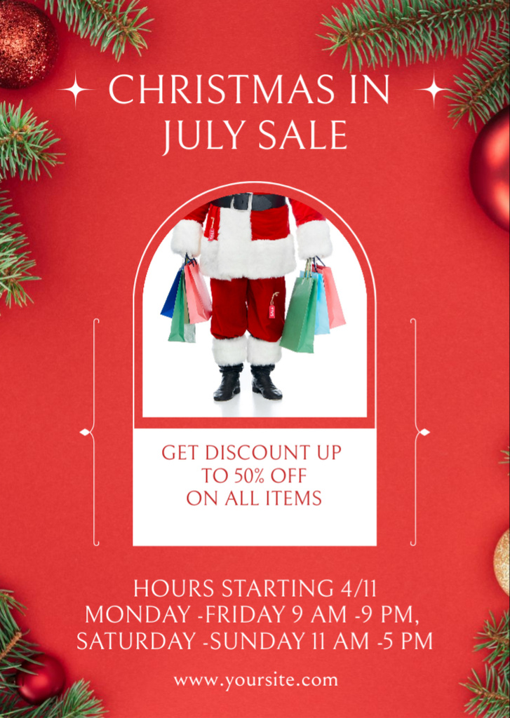 July Christmas Sale with Santa Flyer A6 – шаблон для дизайна