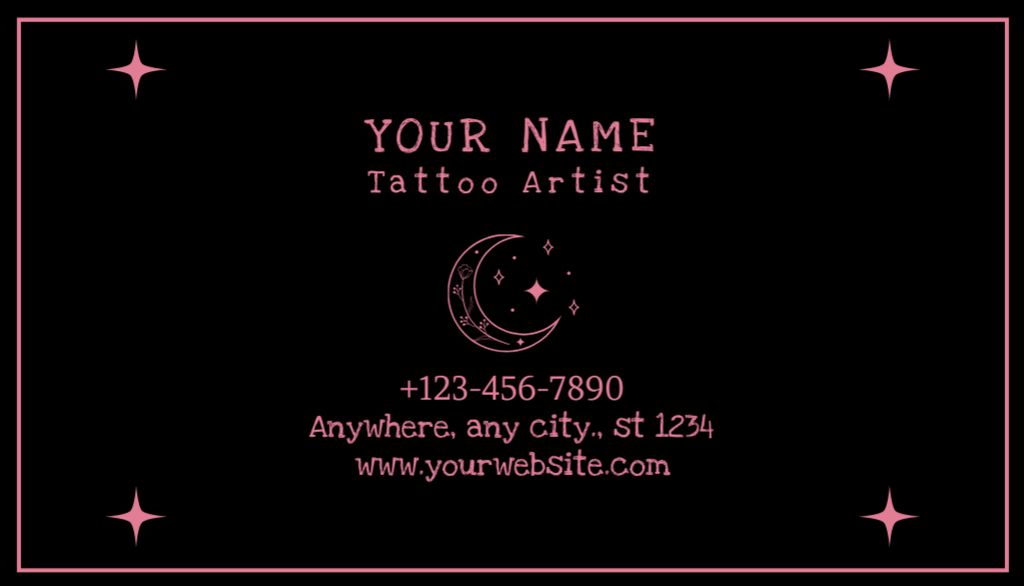 Cute Tattoo Studio Service With Moon And Stars Business Card US Design Template